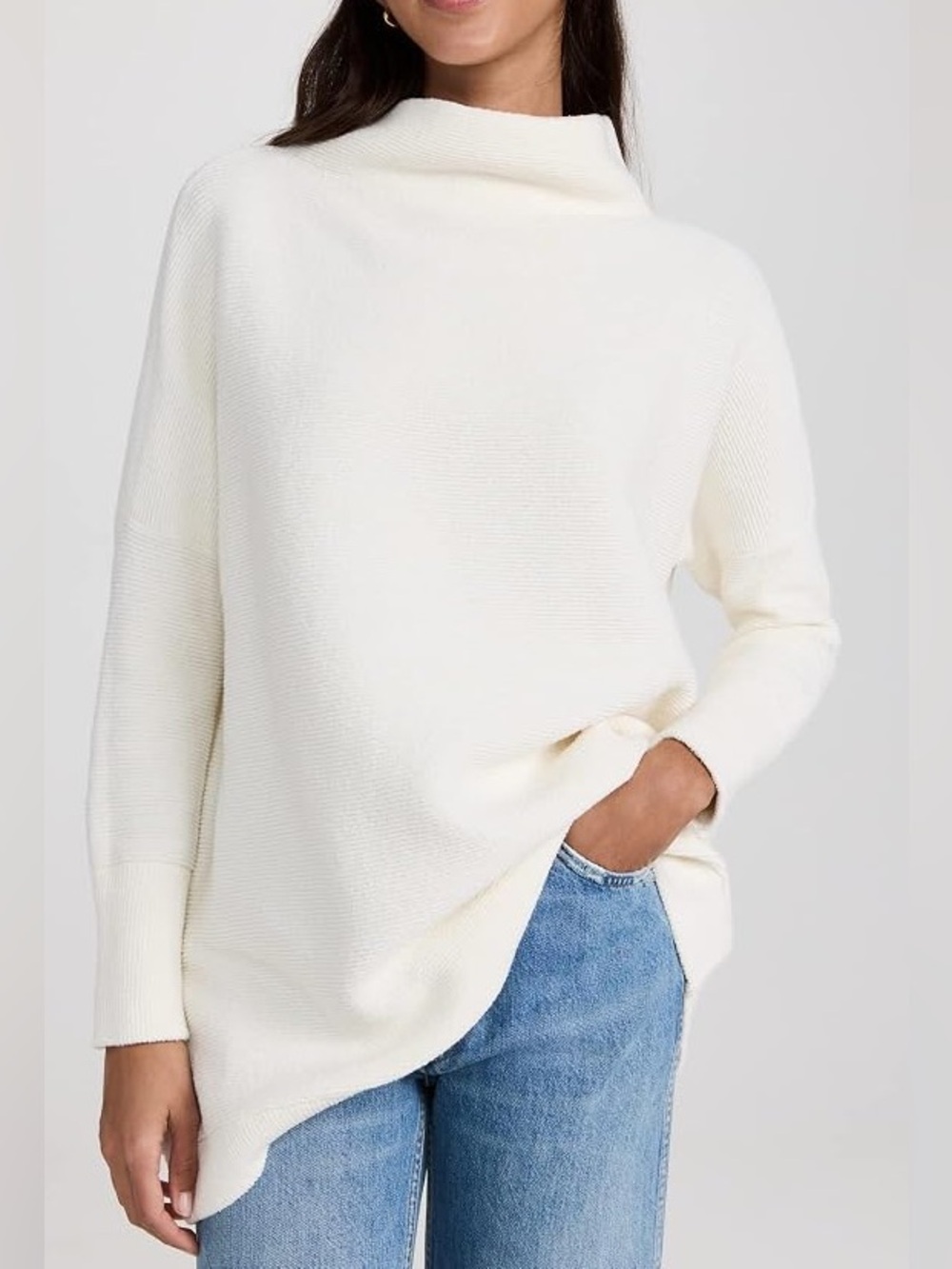 Free People Cream Ottoman Slouchy Tunic Sweater Mock Neck Oversized Size Small